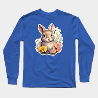 Floral Bunny Watercolor Long Sleeve T-Shirt